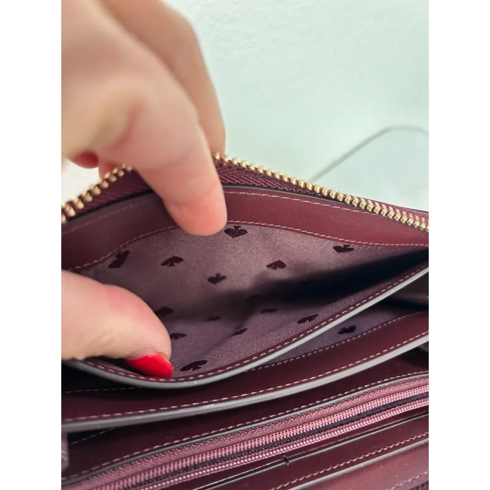 Kate Spade Jana Foliage Large Continental Wallet Zip Around Burgundy Pink NWOT